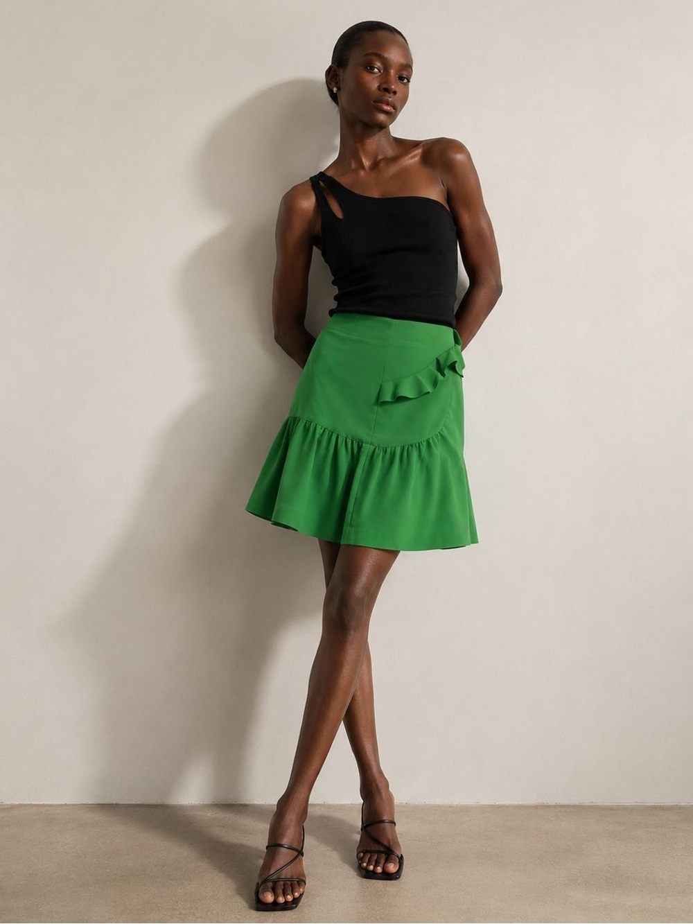 Sandra Angelozzi Women’s Green Ruffle Detail Wrap Skirt Size 38